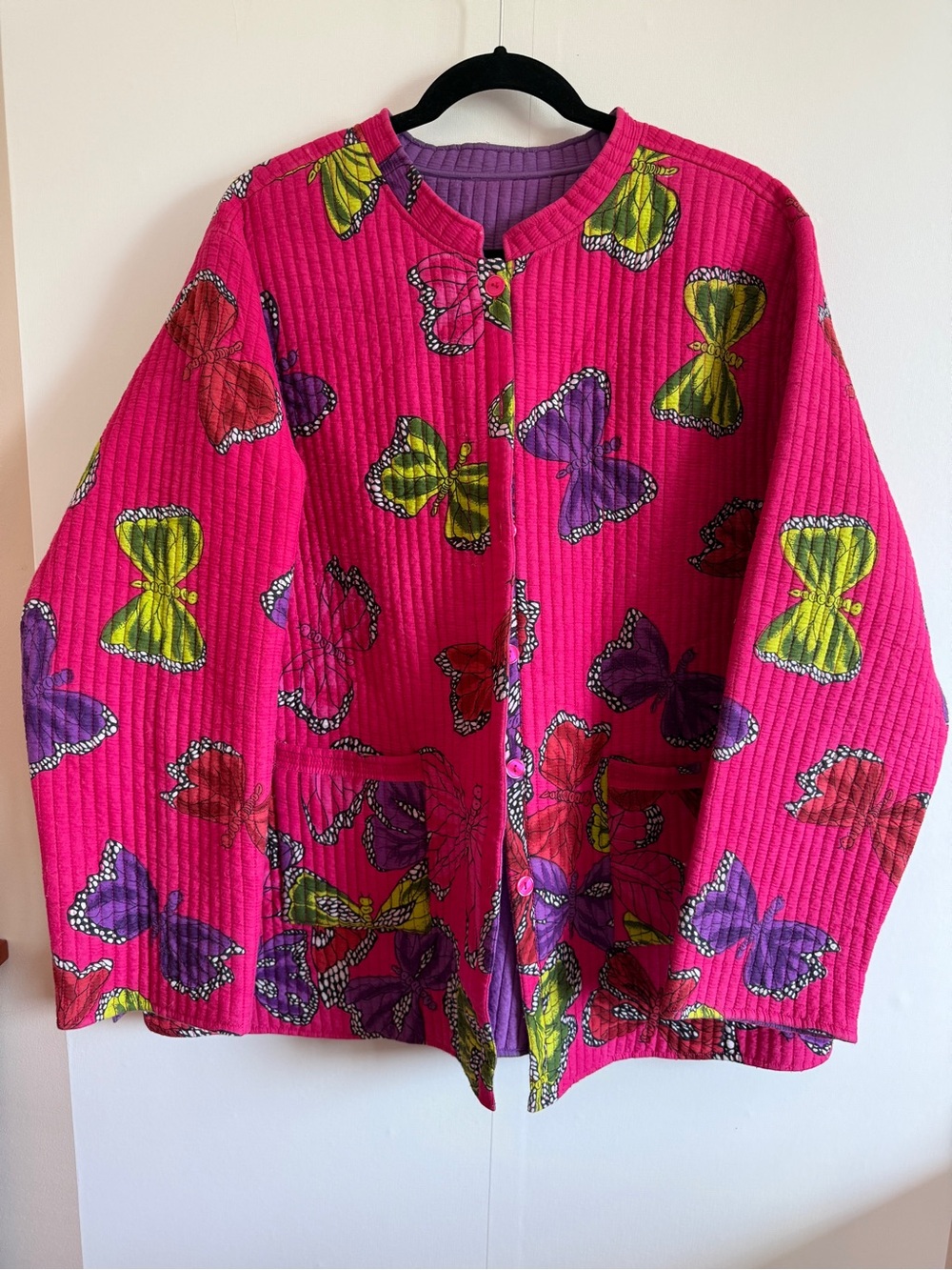 Vintage Style Reversible Butterfly Quilted Jacket Boho Cottagecore XL /XXL